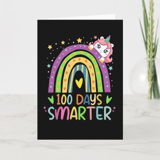 100 dagar smartare enhörning söt regnbåge 100:e da kort (Framsida)