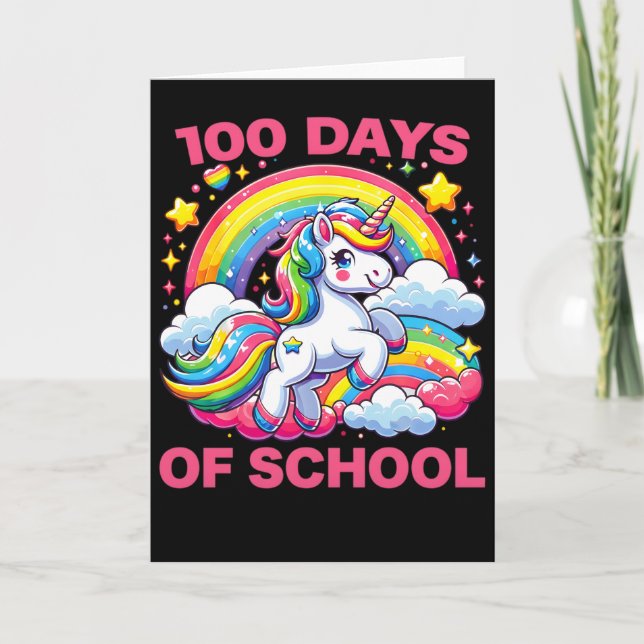 100 dagar smartare enhörning söt regnbåge 100:e da kort (Framsida)
