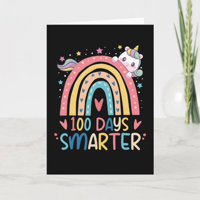 100 dagar smartare enhörning söt regnbåge 100:e da kort (Framsida)