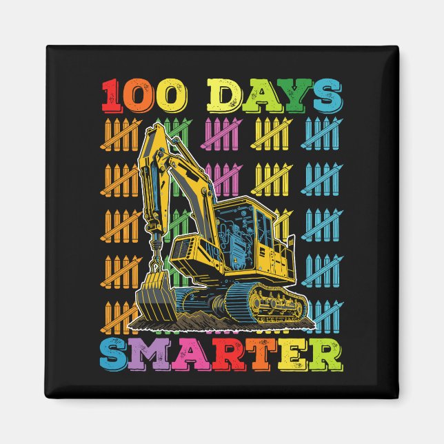 100 dagar smartare Grävmaskin 100:e skoldagen Magnet (Framsidan)