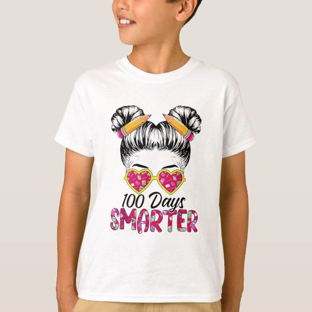 100 dagar smartare lärare hår hjärta t shirt (Framsida)