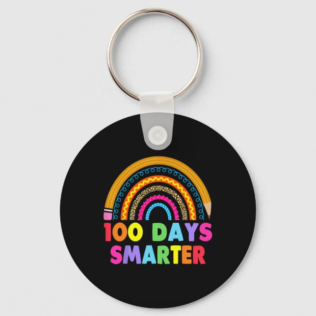 100 dagar Smartare Lycklig 100 dagar med skolregnb Nyckelring (Framsida)
