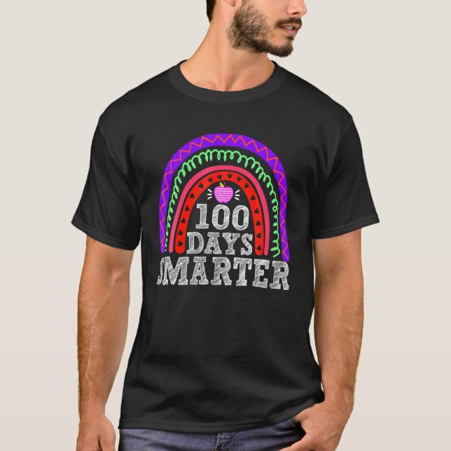 100 dagar Smartare Lycklig 100 dagar med skolregnb T Shirt (Framsida)