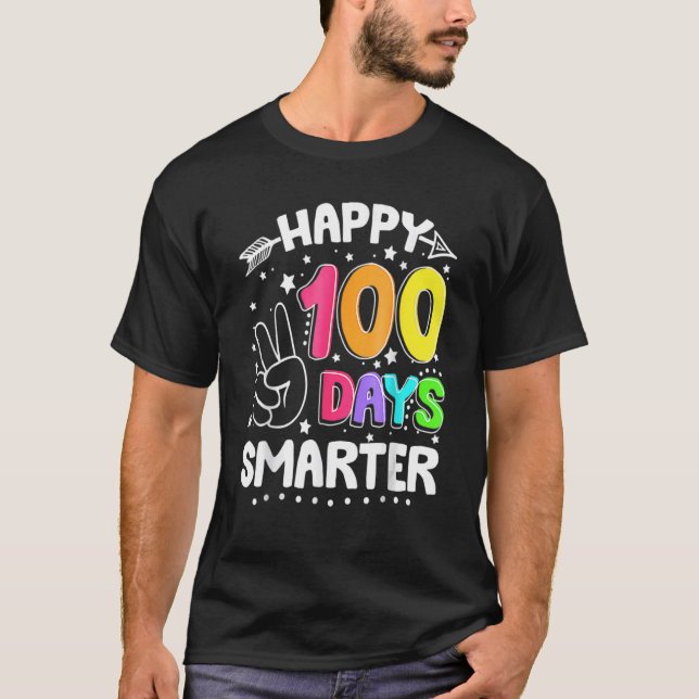 100 dagar Smartare Lycklig 100 dagar skolsignatur T Shirt (Framsida)