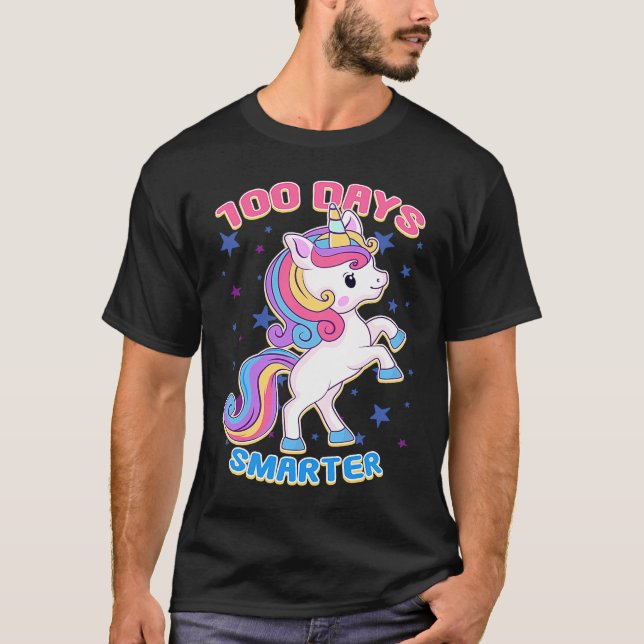 100 dagar Smartare Magic Learning Unicorn Student T Shirt (Framsida)