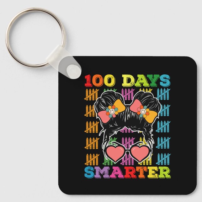 100 dagar smartare Messy Bun 100:e skoldagen Nyckelring (Framsida)