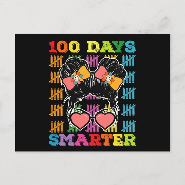 100 dagar smartare Messy Bun 100:e skoldagen Vykort (Framsida)