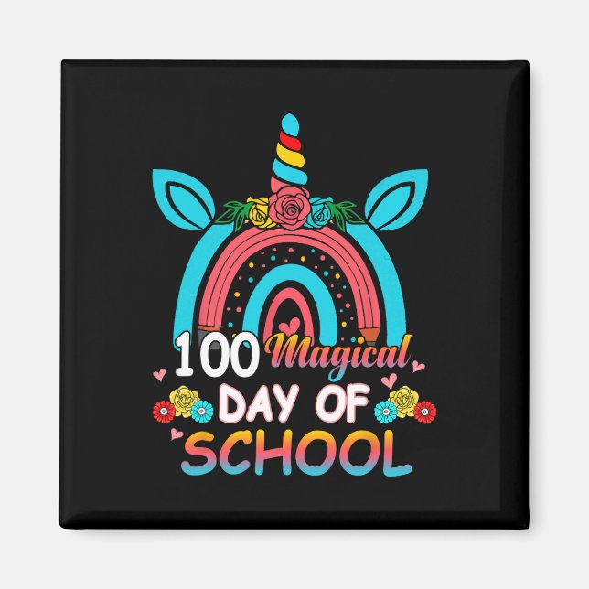 100 dagar smartare regnbågs enhörning 100:e skolda magnet (Framsidan)