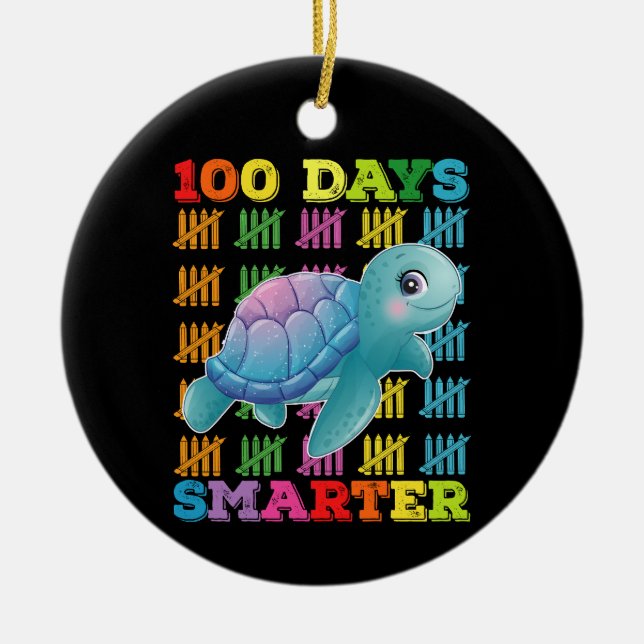 100 dagar smartare sköldpadda 100:e skoldagen julgransprydnad keramik (Framsidan)