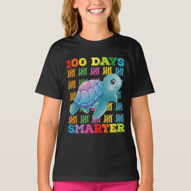 100 dagar smartare sköldpadda 100:e skoldagen t shirt (Framsida)