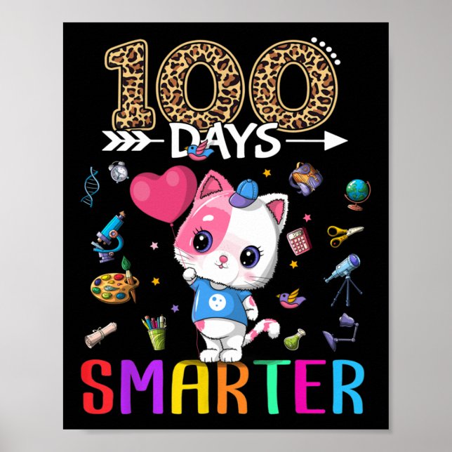 100 dagar smartare söt kattflicka glad 100:e dag a poster (Framsidan)