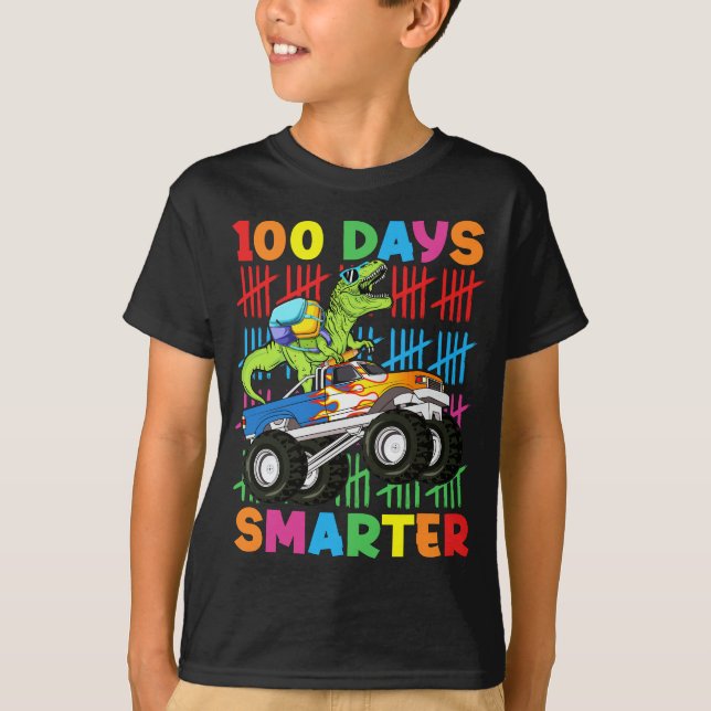 100 dagar Smarter Dinosaur Monster Lastbil Boys-ba T Shirt (Framsida)