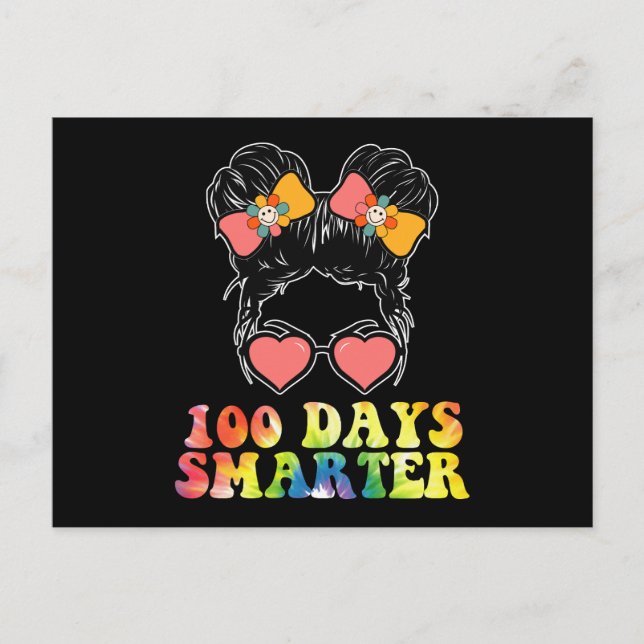 100 dagar Smarter Girls Messy Bun School Tie Dye Vykort (Framsida)
