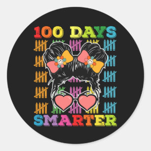 100 dagar Smarter Messy Bun 100 skoldagar Runt Klistermärke