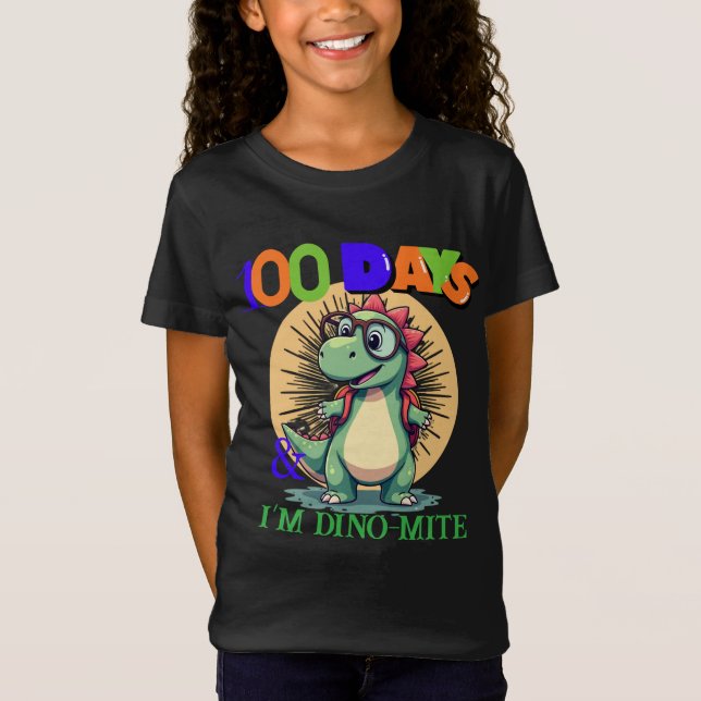 100 dagar Smarter och Dino-Mite! | Funny School T Shirt (Framsida)
