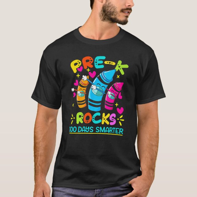 100 dagar Smarter Pre K Crayon Pre K Sten-lärare T Shirt (Framsida)