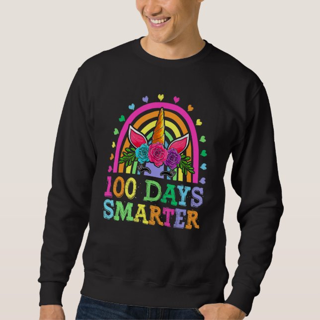 100 dagar Smarter Shirt Girls Kids School Unicorn  Lång Ärmad Tröja (Framsida)