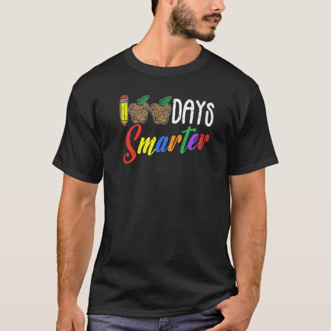 100 dagar Smarter Teacher leopard Lycklig 100 daga T Shirt (Framsida)