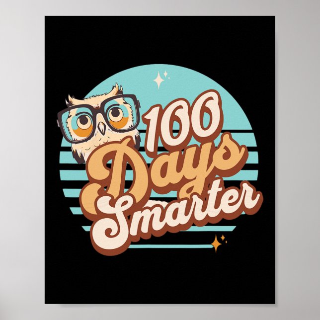 100 dagar Smarter Uggla Retro Teacher Kids 100 dag Poster (Framsidan)