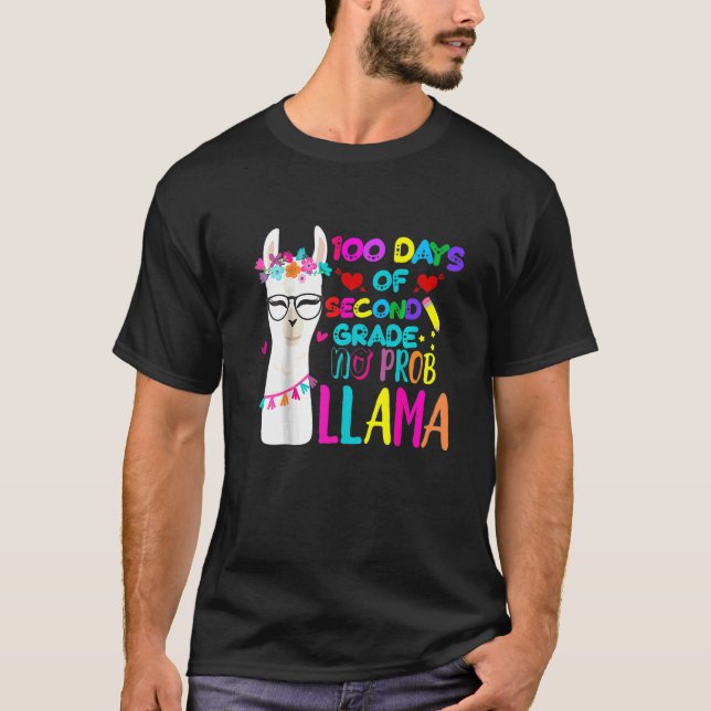 100 dagar som lärare i 2:a klass Inget Prob Llama  T Shirt (Framsida)
