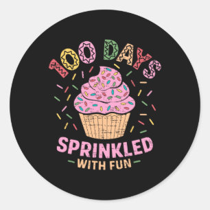 100 dagar Sprinklad med Roligt Cupkaka 100:e dagen Runt Klistermärke
