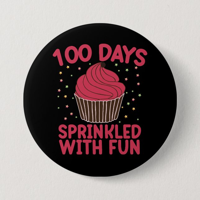 100 dagar sprinklad med Roligt Cupkaka School Girl Knapp (Framsida)