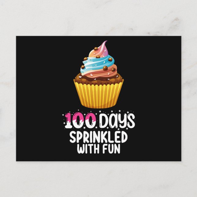 100 dagar sprinklad med Roligt Cuptårtskolelärare Vykort (Framsida)
