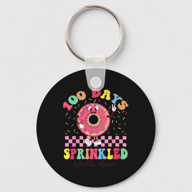 100 dagar sprinklad med Roligt Donut 100-dagarssko Nyckelring (Framsida)