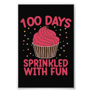 100 dagar strödda med rolig Cupcake skol flicka Fototryck
