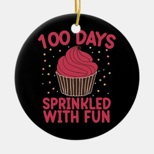 100 dagar strödda med rolig Cupcake skol flicka  Julgransprydnad Keramik (Framsidan)