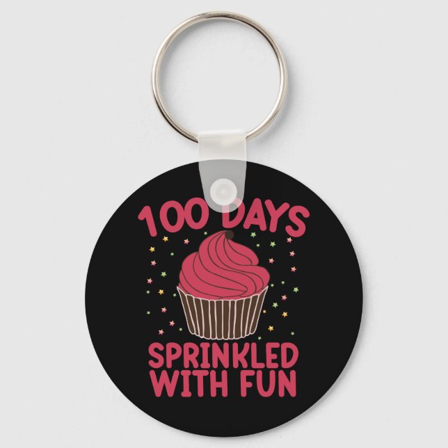 100 dagar strödda med rolig Cupcake skol flicka  Nyckelring (Framsida)