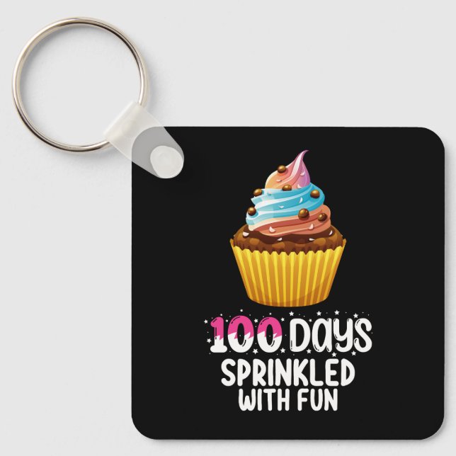 100 dagar strödda med rolig Cupcake skol lärare Nyckelring (Framsida)