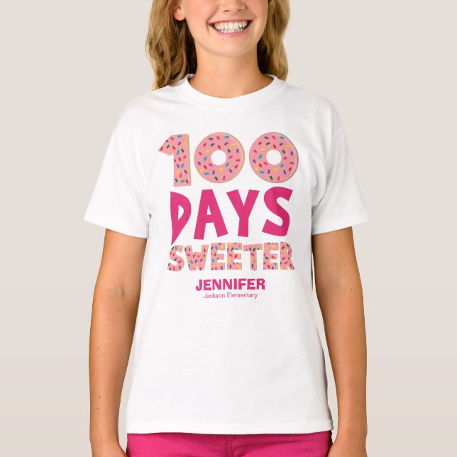 100 dagar Sweeter Cute Donut 100 dagar i skolan T Shirt (Framsida)