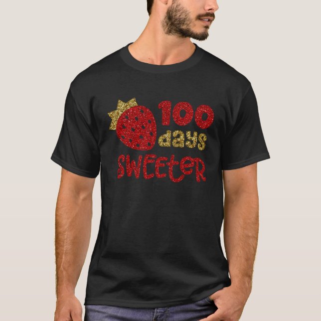 100 dagar Sweeter Strawberry 100 Day of School T Shirt (Framsida)