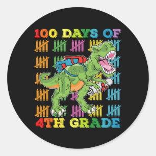 100 dagar vid 4:e Klass t Rex Dinosaur-skolan Runt Klistermärke