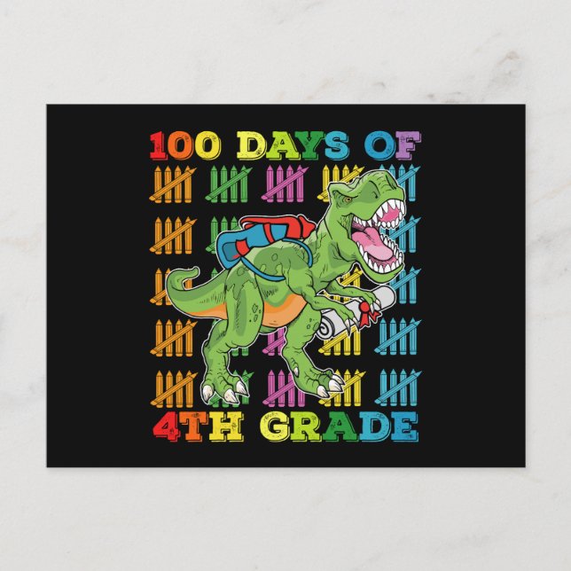 100 dagar vid 4:e Klass t Rex Dinosaur-skolan Vykort (Framsida)