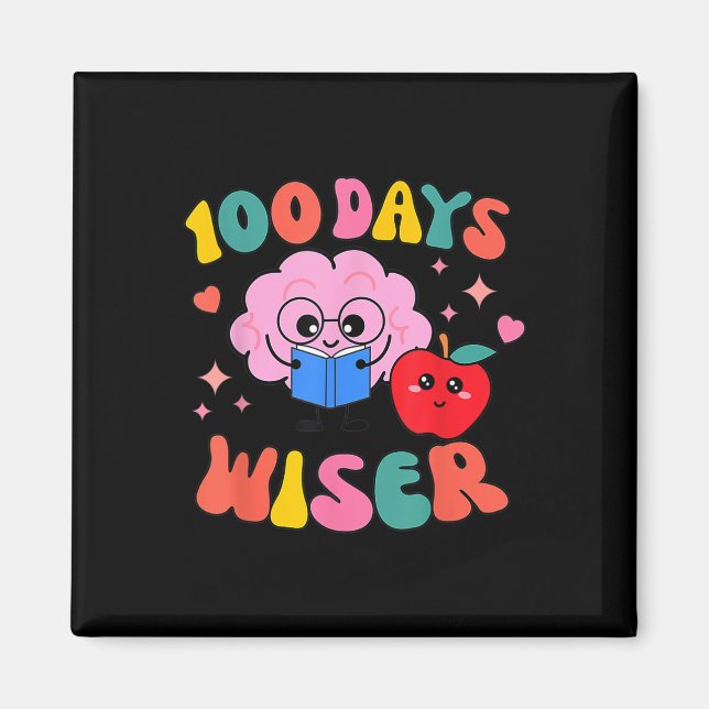 100 dagar Wiser Retro Groovy 100 dagar med skoltea Magnet (Framsidan)