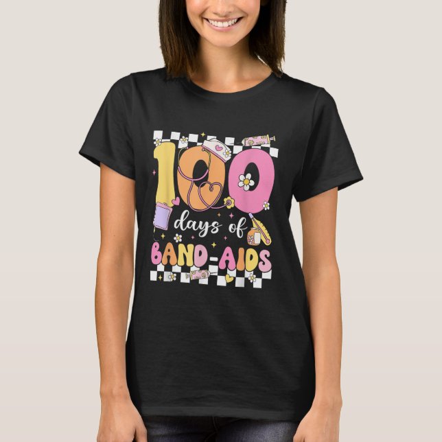 100 dagars Band Aids School Nurse 100 Dag of T Shirt (Framsida)
