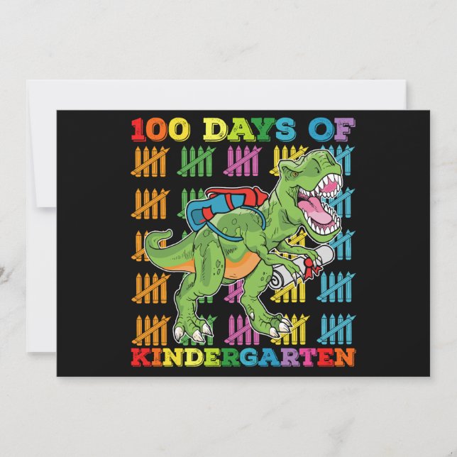 100 dagars Kindergarten T Rex Dinosaur School Inbjudningar (Framsida)