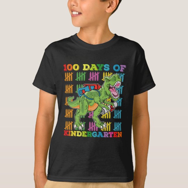 100 dagars Kindergarten T Rex Dinosaur School Shirt (Framsida)