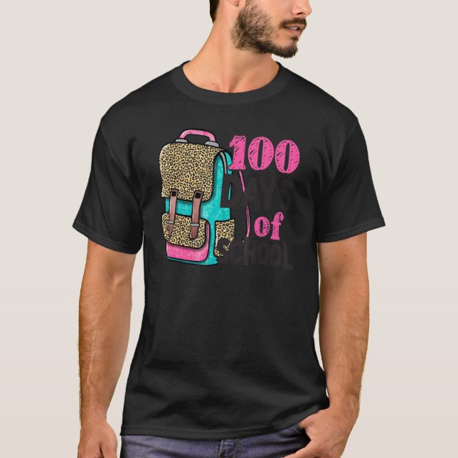 100 dagars leopardryggsäck i Lycklig 100 dagar T Shirt (Framsida)