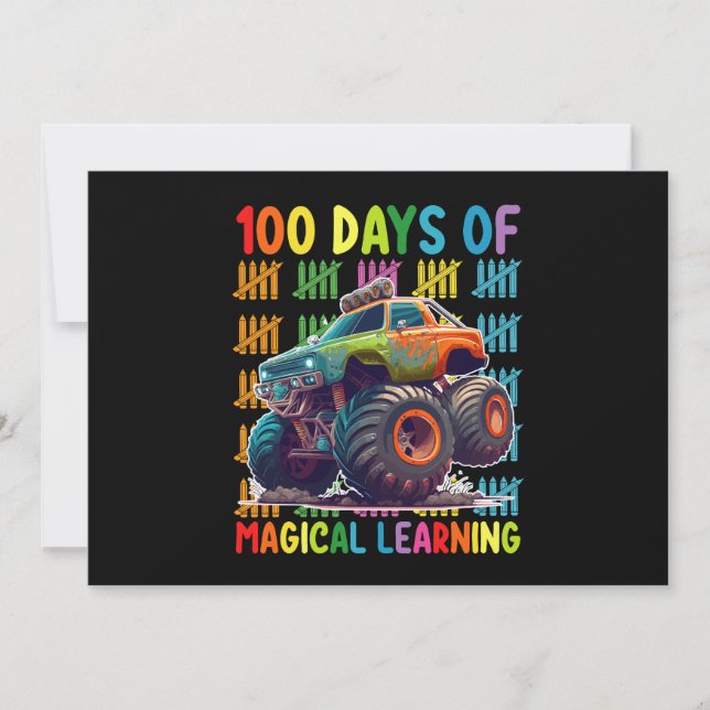 100 dagars Magic Learning Monster Lastbil School Inbjudningar (Framsida)