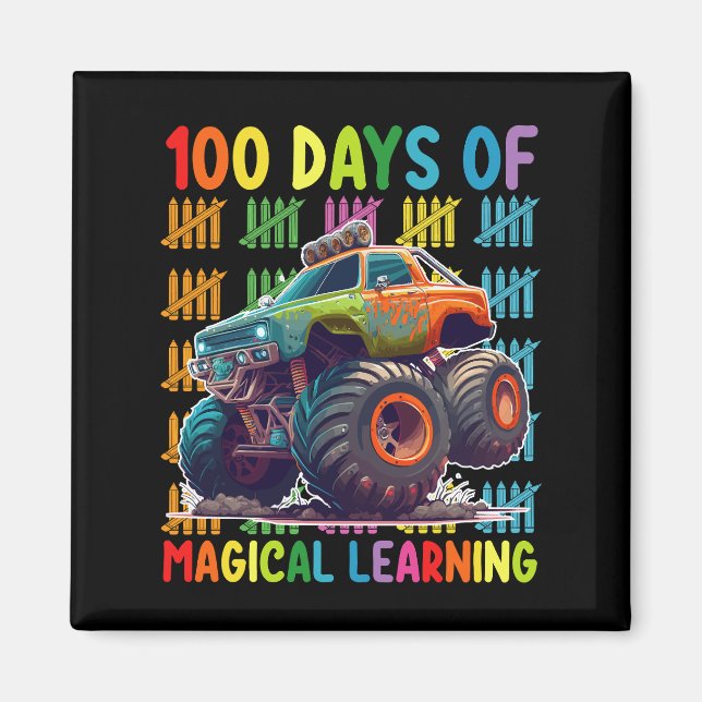 100 dagars Magic Learning Monster Lastbil School Magnet (Framsidan)