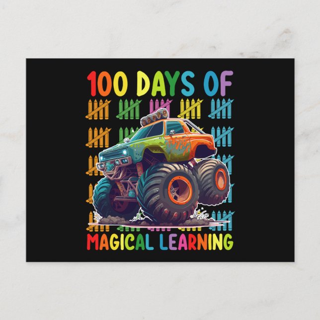 100 dagars Magic Learning Monster Lastbil School Vykort (Framsida)