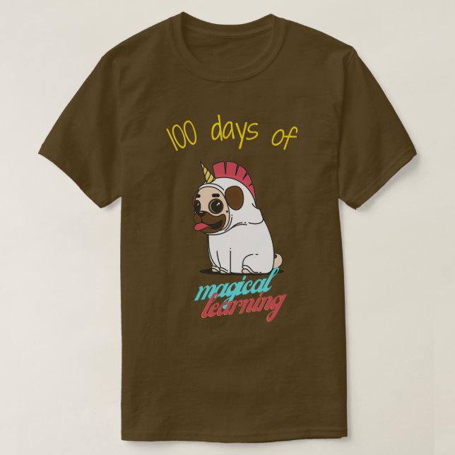 100 dagars magisk inlärning med en söt pug t shirt (Design framsida)