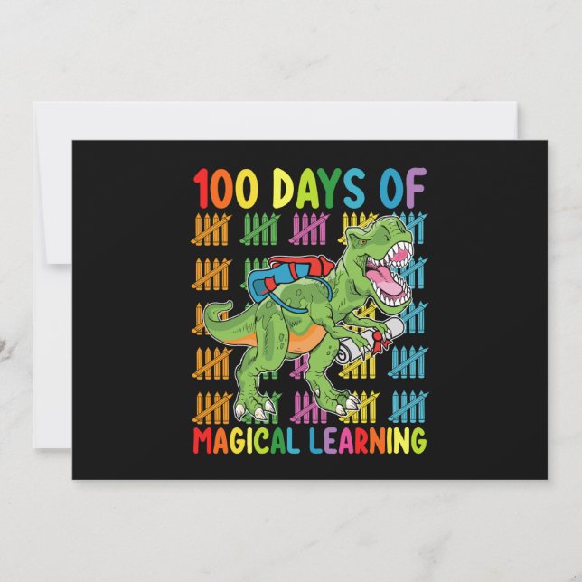 100 dagars magiskt lärande till Rex Dinosaur Schoo Inbjudningar (Framsida)