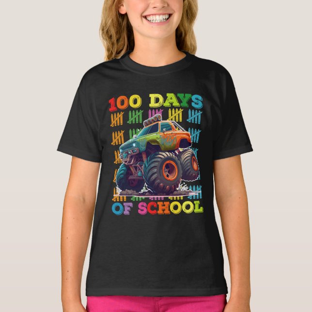100 dagars monstertruck lärare elev t shirt (Framsida)