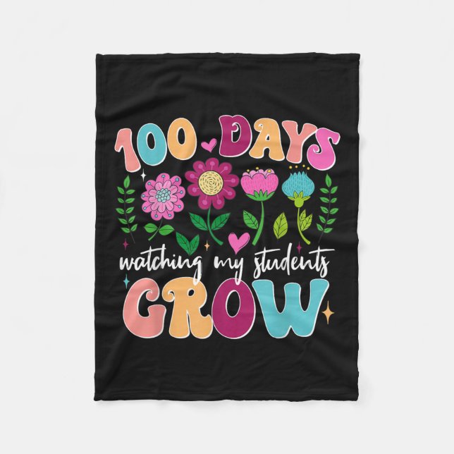 100 dagars ökning av Boho Flowers Lärare 100 dagar Fleecefilt (Framsidan)