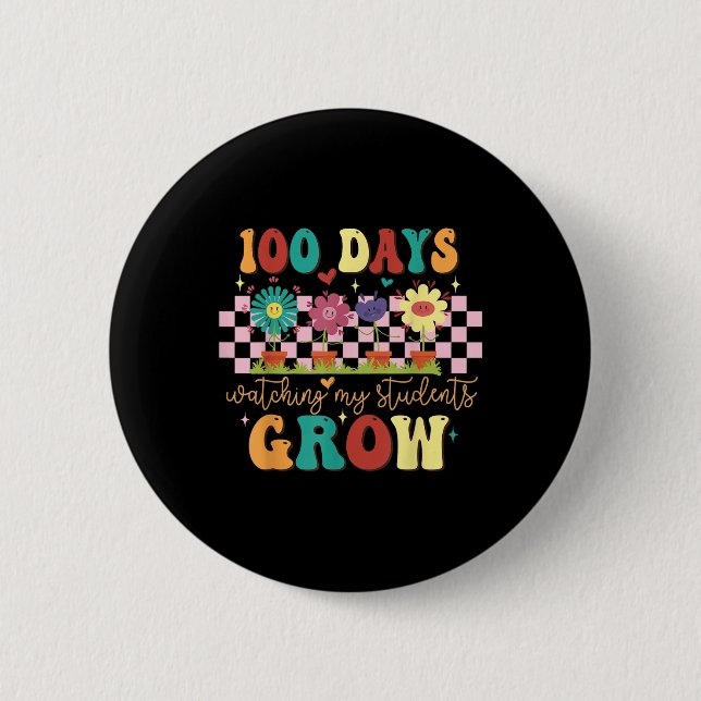 100 dagars ökning av Boho Flowers Lärare 100 dagar Knapp (Framsida)