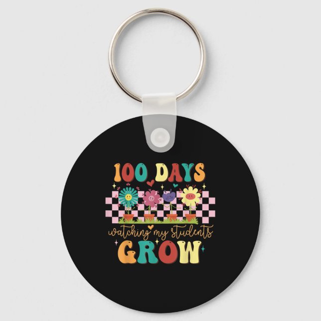 100 dagars ökning av Boho Flowers Lärare 100 dagar Nyckelring (Framsida)
